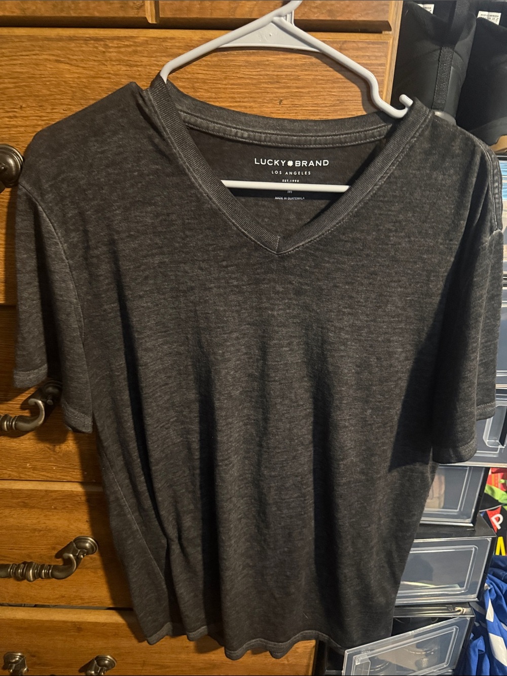 Lucky Brand Men’s V-Neck Tee in Charcoal Acid Wash Gray